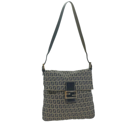 FENDI Zucchino Canvas Mamma Baguette Shoulder Bag Navy65015