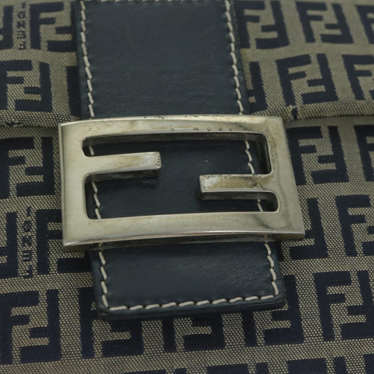 FENDI Zucchino Canvas Mamma Baguette Shoulder Bag Navy65015