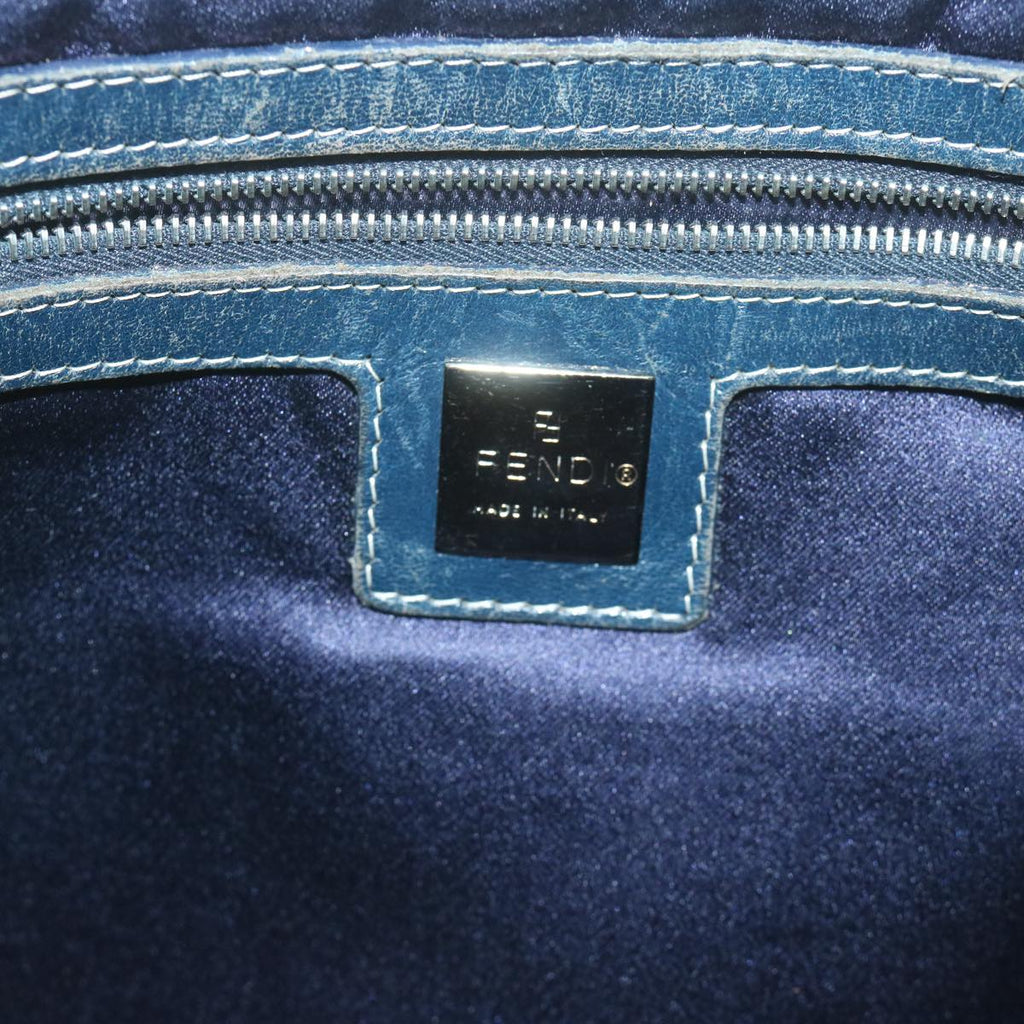 FENDI Zucchino Canvas Mamma Baguette Shoulder Bag Navy65015