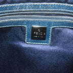 FENDI Zucchino Canvas Mamma Baguette Shoulder Bag Navy65015