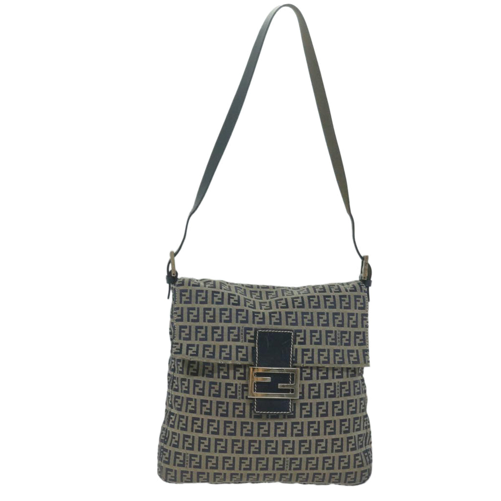 FENDI Zucchino Canvas Mamma Baguette Shoulder Bag Navy65015