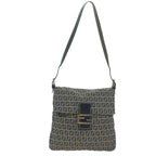 FENDI Zucchino Canvas Mamma Baguette Shoulder Bag Navy65015