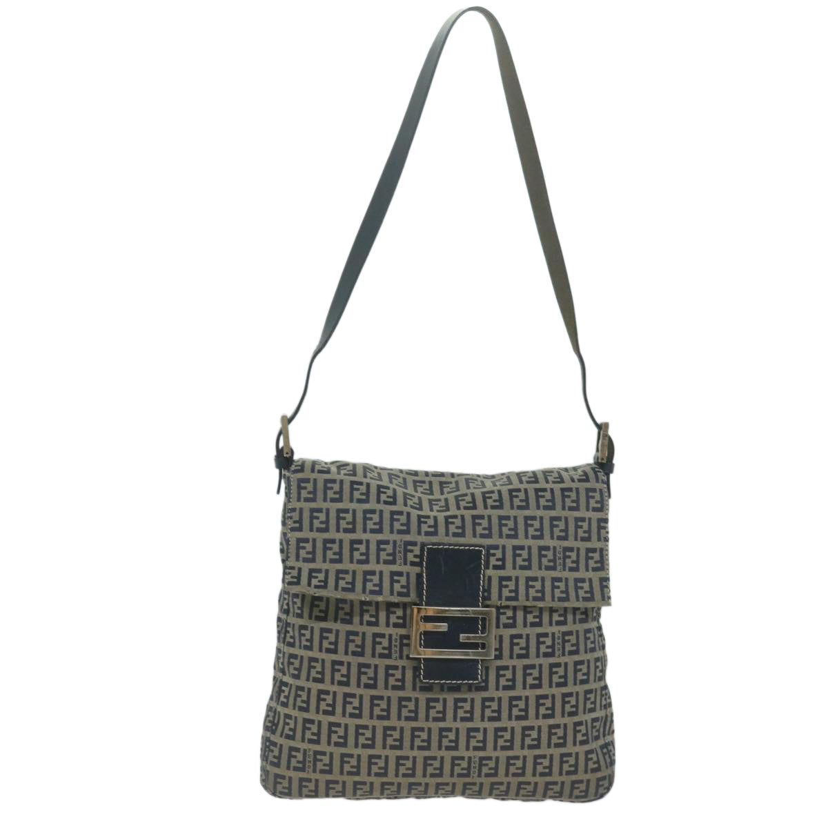 FENDI Zucchino Canvas Mamma Baguette Shoulder Bag Navy65015