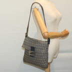 FENDI Zucchino Canvas Mamma Baguette Shoulder Bag Navy65015
