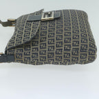 FENDI Zucchino Canvas Mamma Baguette Shoulder Bag Navy65015