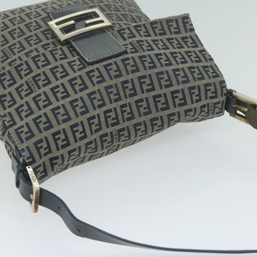 FENDI Zucchino Canvas Mamma Baguette Shoulder Bag Navy65015