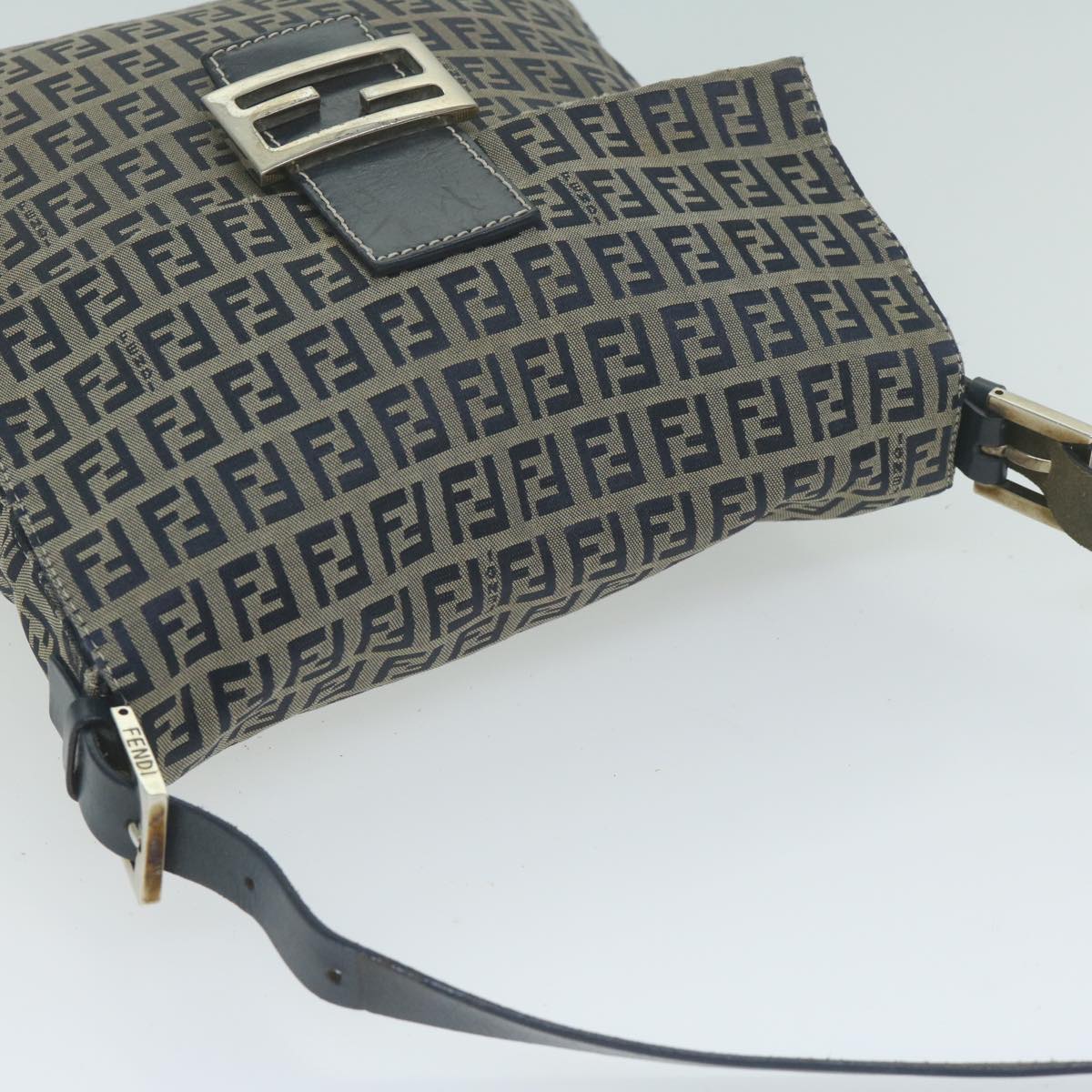 FENDI Zucchino Canvas Mamma Baguette Shoulder Bag Navy65015