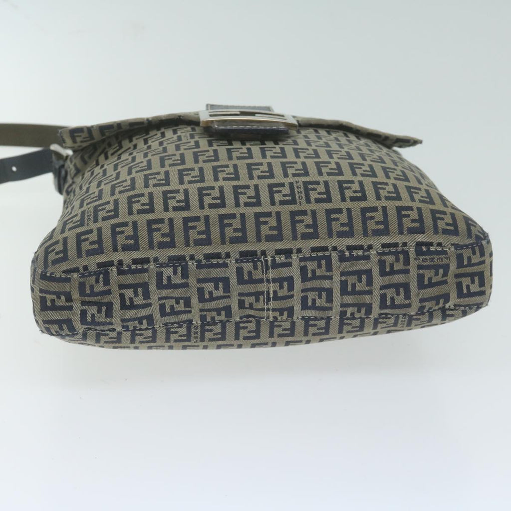 FENDI Zucchino Canvas Mamma Baguette Shoulder Bag Navy65015