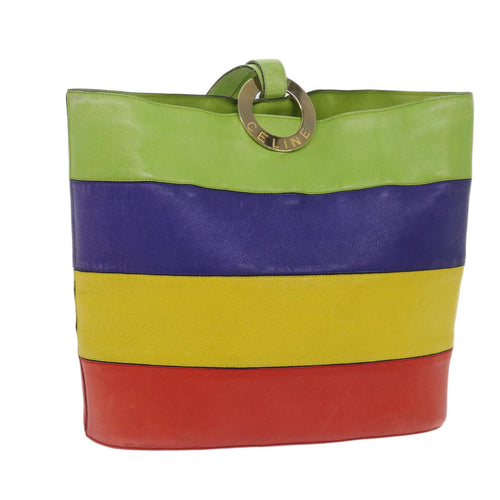 CELINE Shoulder Bag Leather Red Blue Green  65025