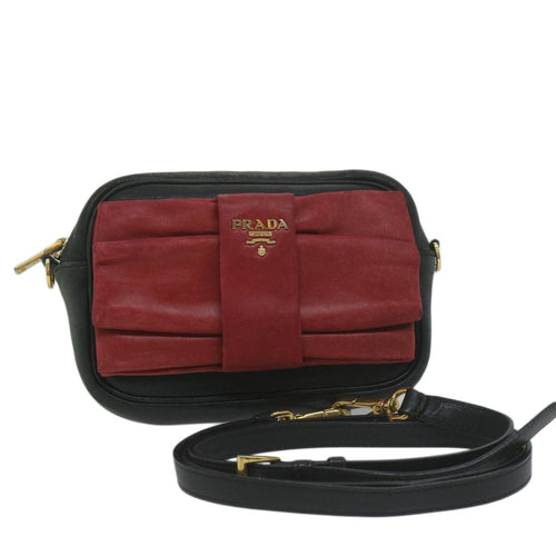 PRADA Shoulder Bag Leather Black Red  65035