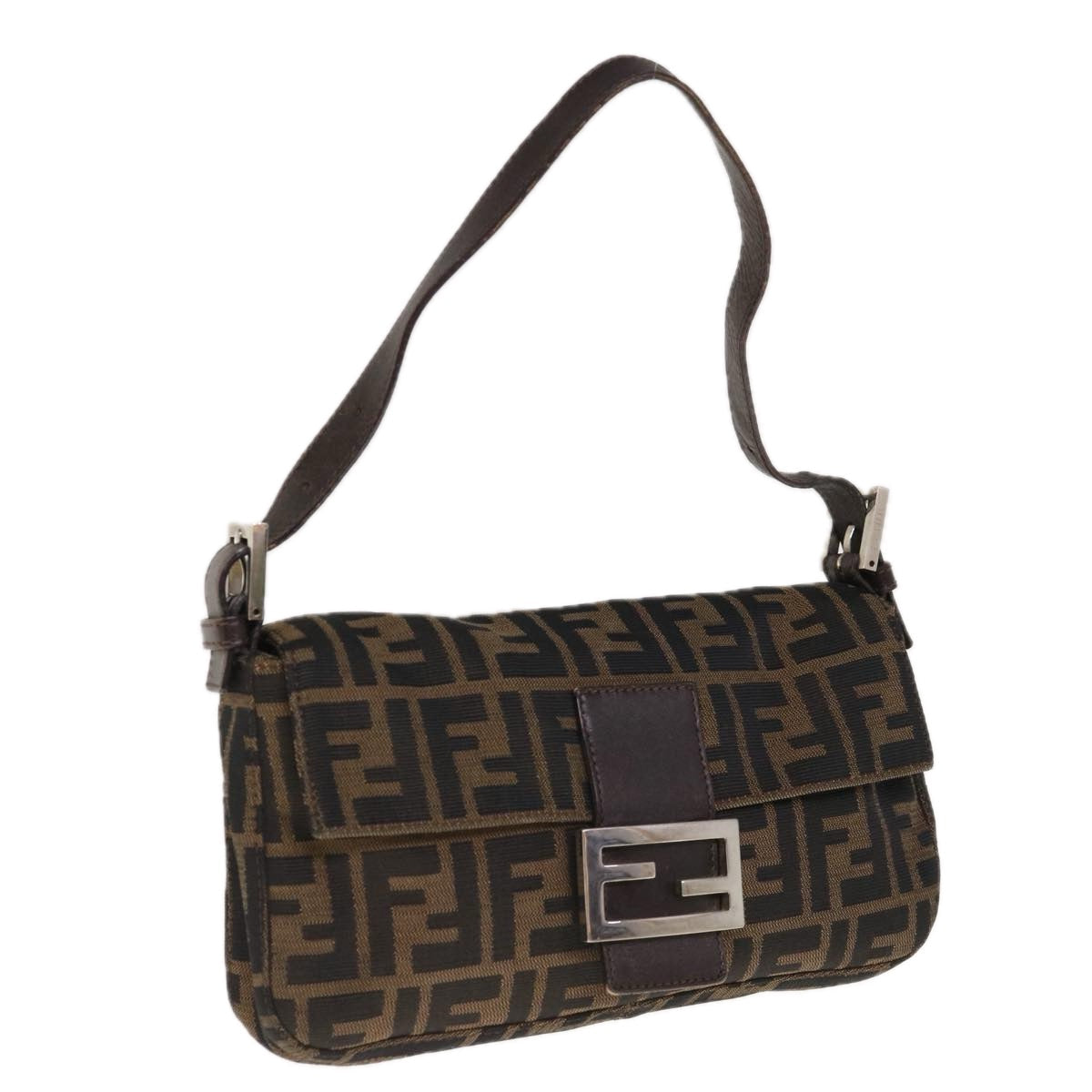 FENDI Zucca Canvas Mamma Baguette Shoulder Bag Brown Black65243A