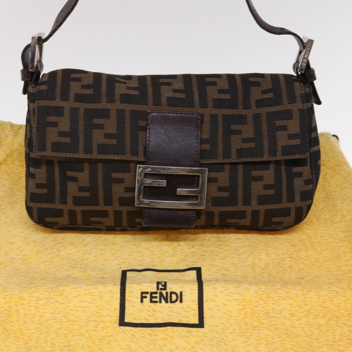 FENDI Zucca Canvas Mamma Baguette Shoulder Bag Brown Black65243A
