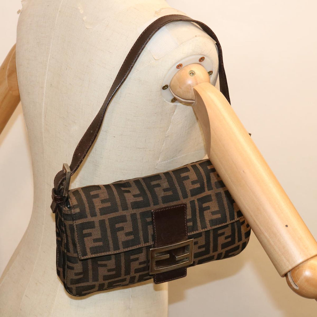 FENDI Zucca Canvas Mamma Baguette Shoulder Bag Brown Black65243A