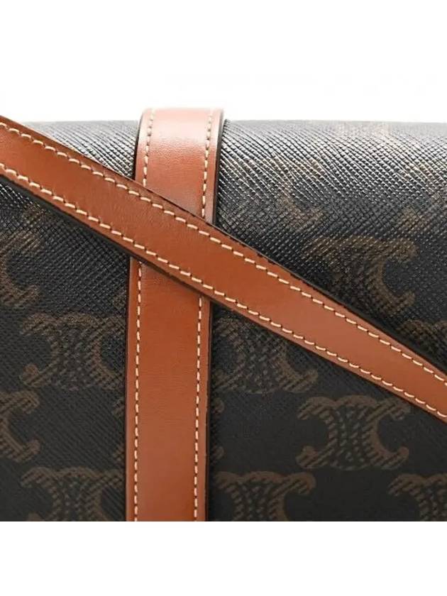 CELINE Triomphe Canvas Calfskin Tabou Strap Clutch Bag Tan
