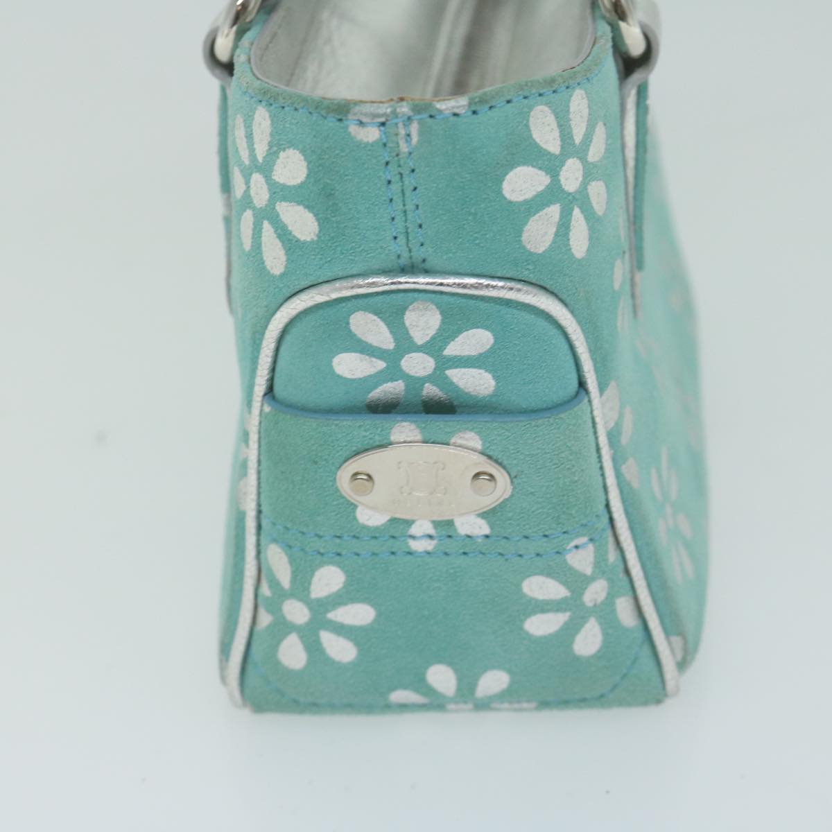 CELINE Hand Bag Suede Light Blue Auth 65527