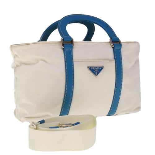 PRADA Hand Bag Nylon 2way White Blue  65542