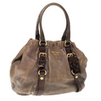 PRADA Hand Bag Leather Brown  65565