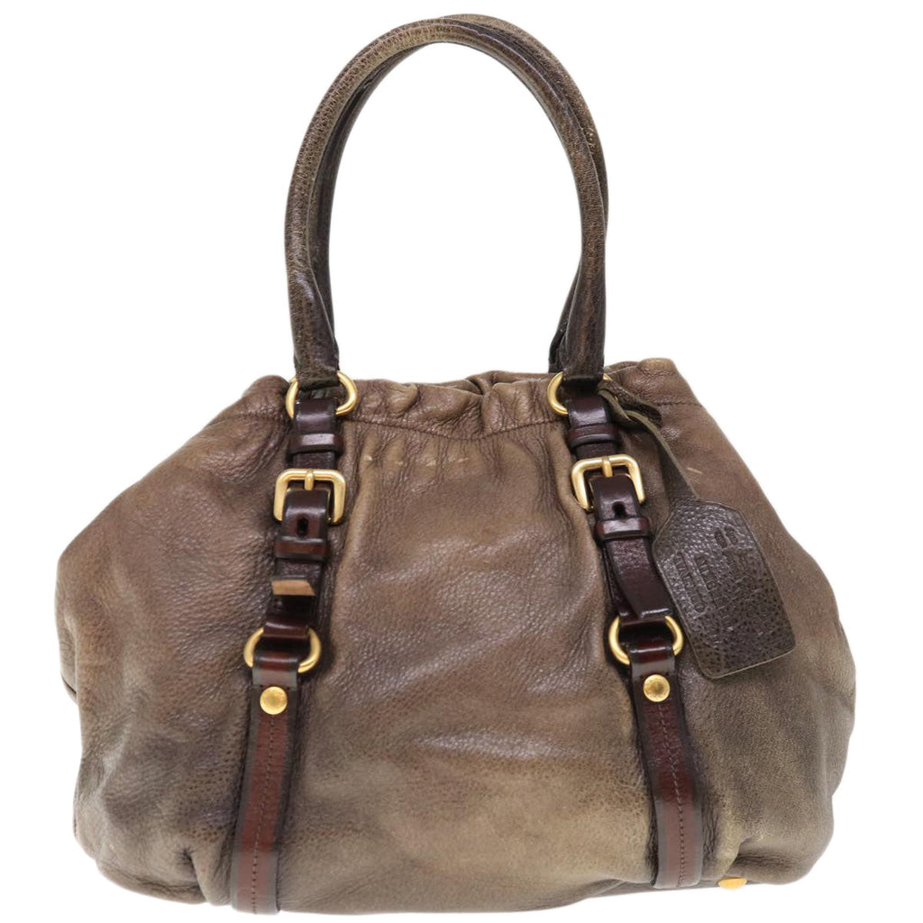 PRADA Hand Bag Leather Brown  65565
