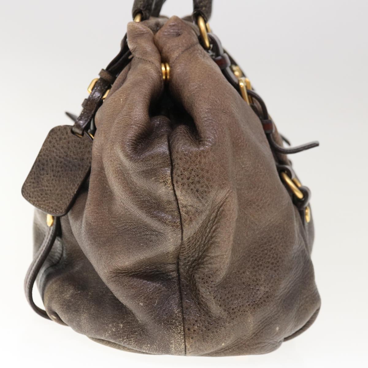 PRADA Hand Bag Leather Brown  65565