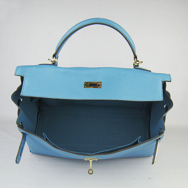 Hermes Kelly 35cm Togo Leather Handbag Light Blue/Golden