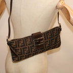 FENDI Zucca Canvas Mamma Baguette Shoulder Bag Brown Black65651