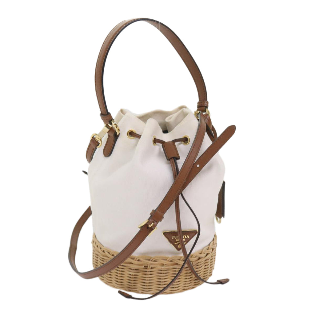 PRADA Hand Bag Wicker 2way White  65659A