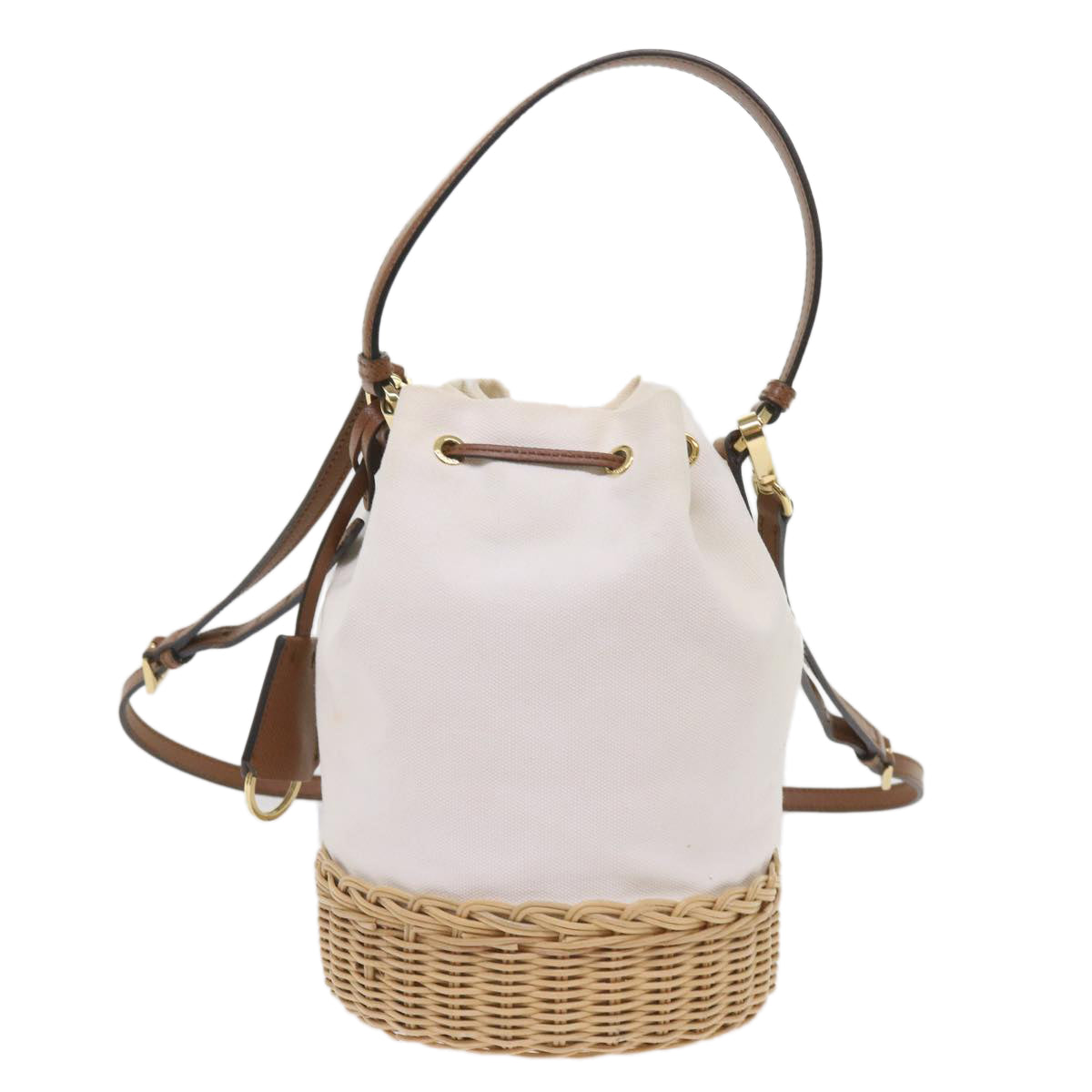 PRADA Hand Bag Wicker 2way White  65659A