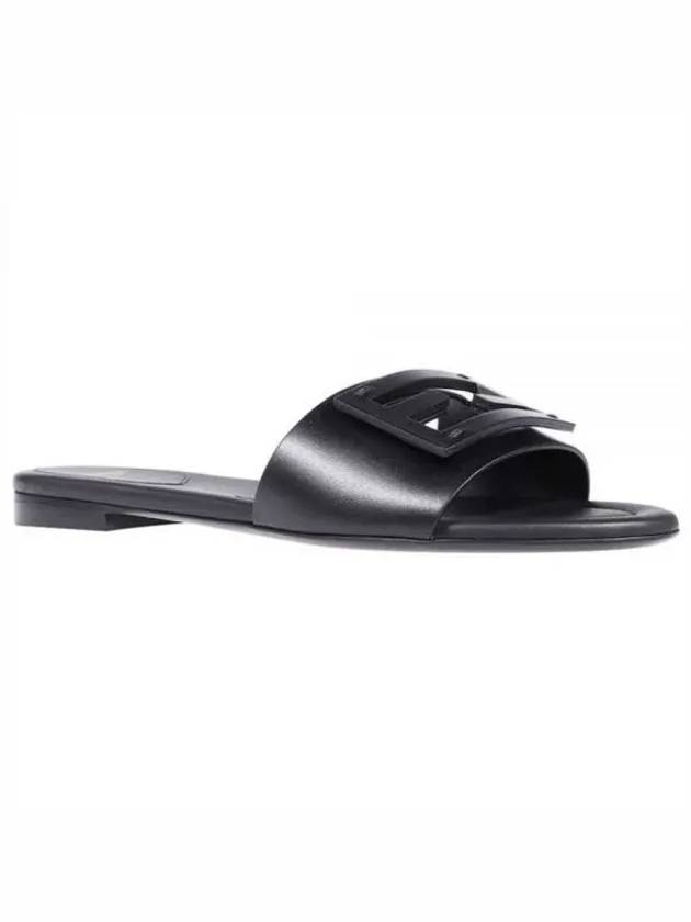 Fendi Baguette FF Logo Leather Slippers Black