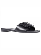 Fendi Baguette FF Logo Leather Slippers Black