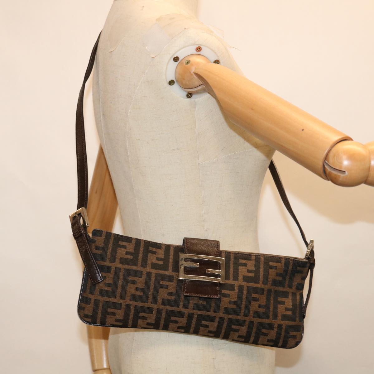 FENDI Zucca Canvas Mamma Baguette Shoulder Bag Brown65778