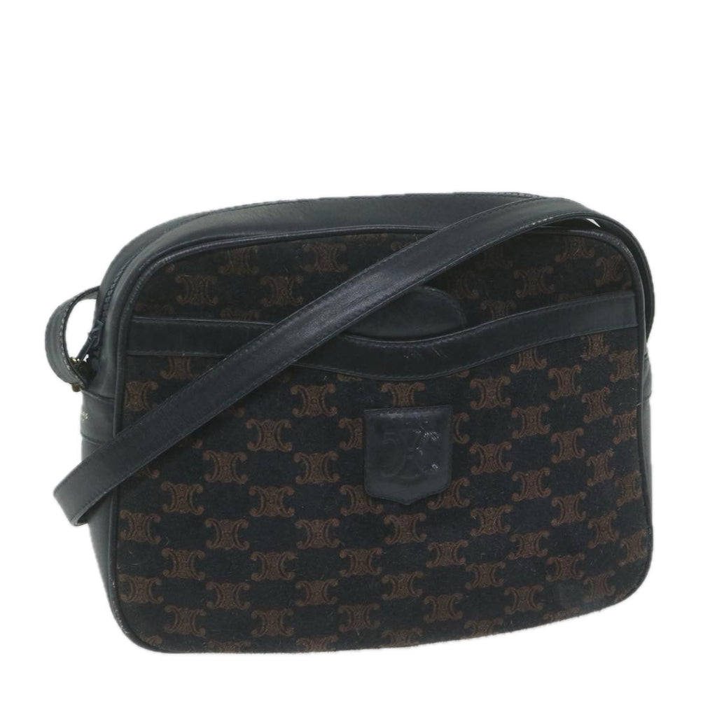 CELINE Macadam Canvas Shoulder Bag Navy  65782