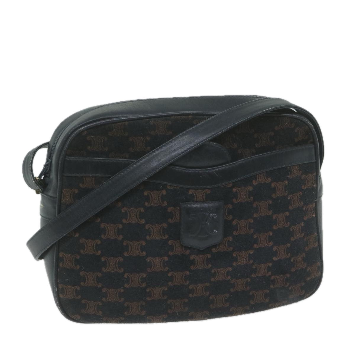 CELINE Macadam Canvas Shoulder Bag Navy  65782