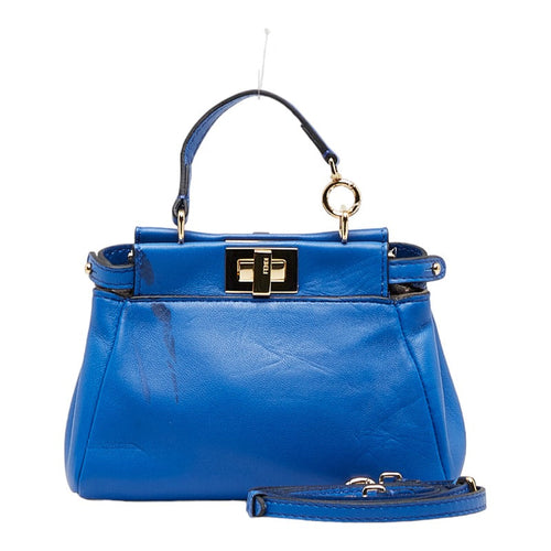 FENDI Peekaboo Handbag 8M0355 Calf Leather Electric Blue