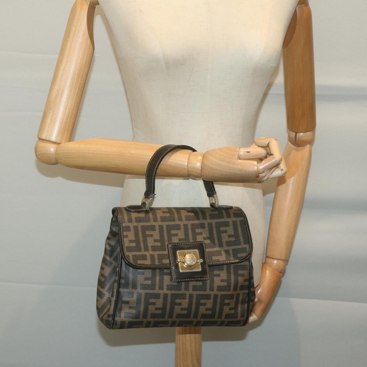 FENDI Zucca Canvas Hand Bag Black Brown65831