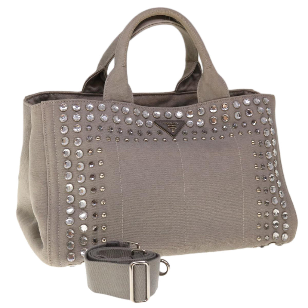 PRADA Bijoux Canapa MM Hand Bag Canvas 2way Gray  65844