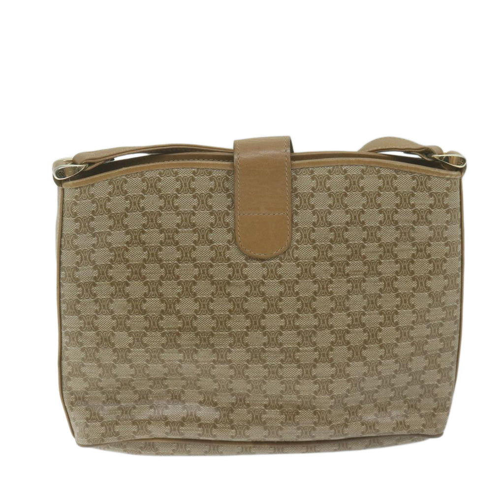 CELINE Macadam Canvas Shoulder Bag Beige Auth 65870