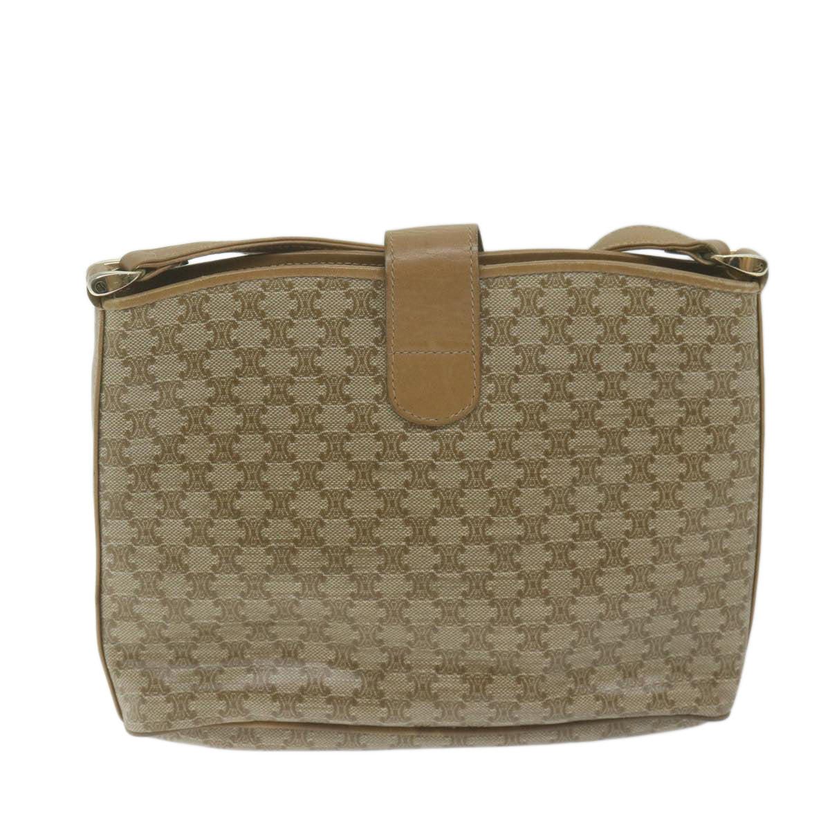 CELINE Macadam Canvas Shoulder Bag Beige Auth 65870