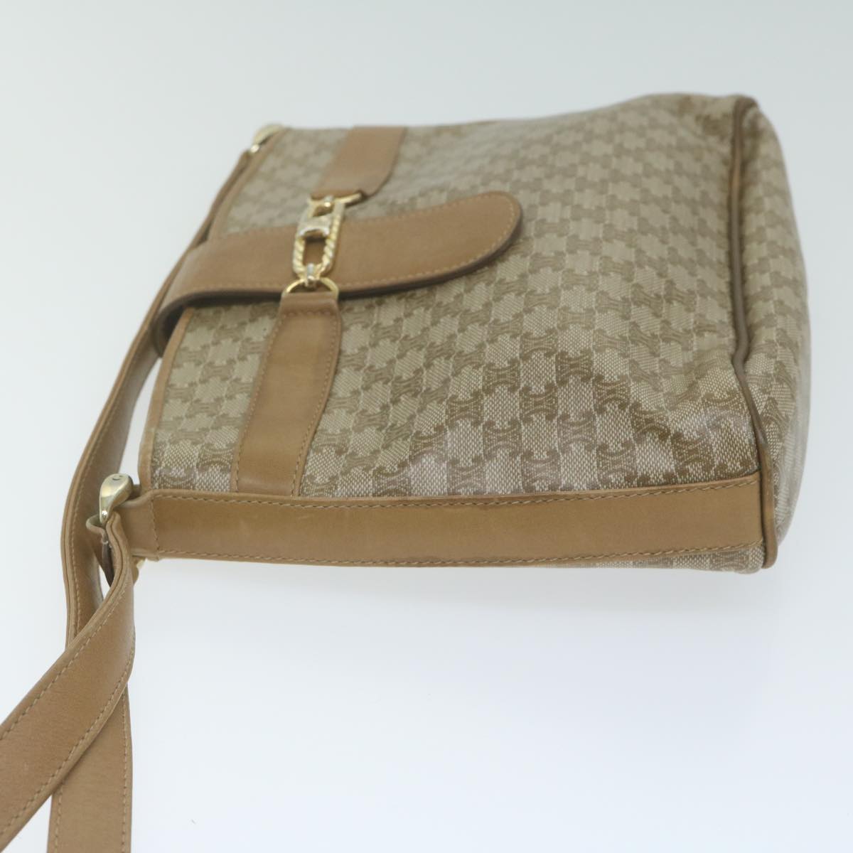 CELINE Macadam Canvas Shoulder Bag Beige Auth 65870