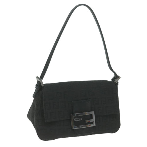 FENDI Zucchino Canvas Mamma Baguette Shoulder Bag Black65904