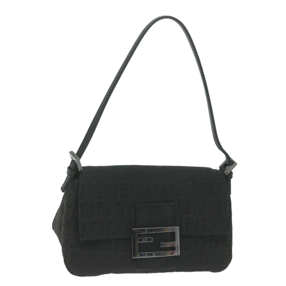 FENDI Zucchino Canvas Mamma Baguette Shoulder Bag Black65904