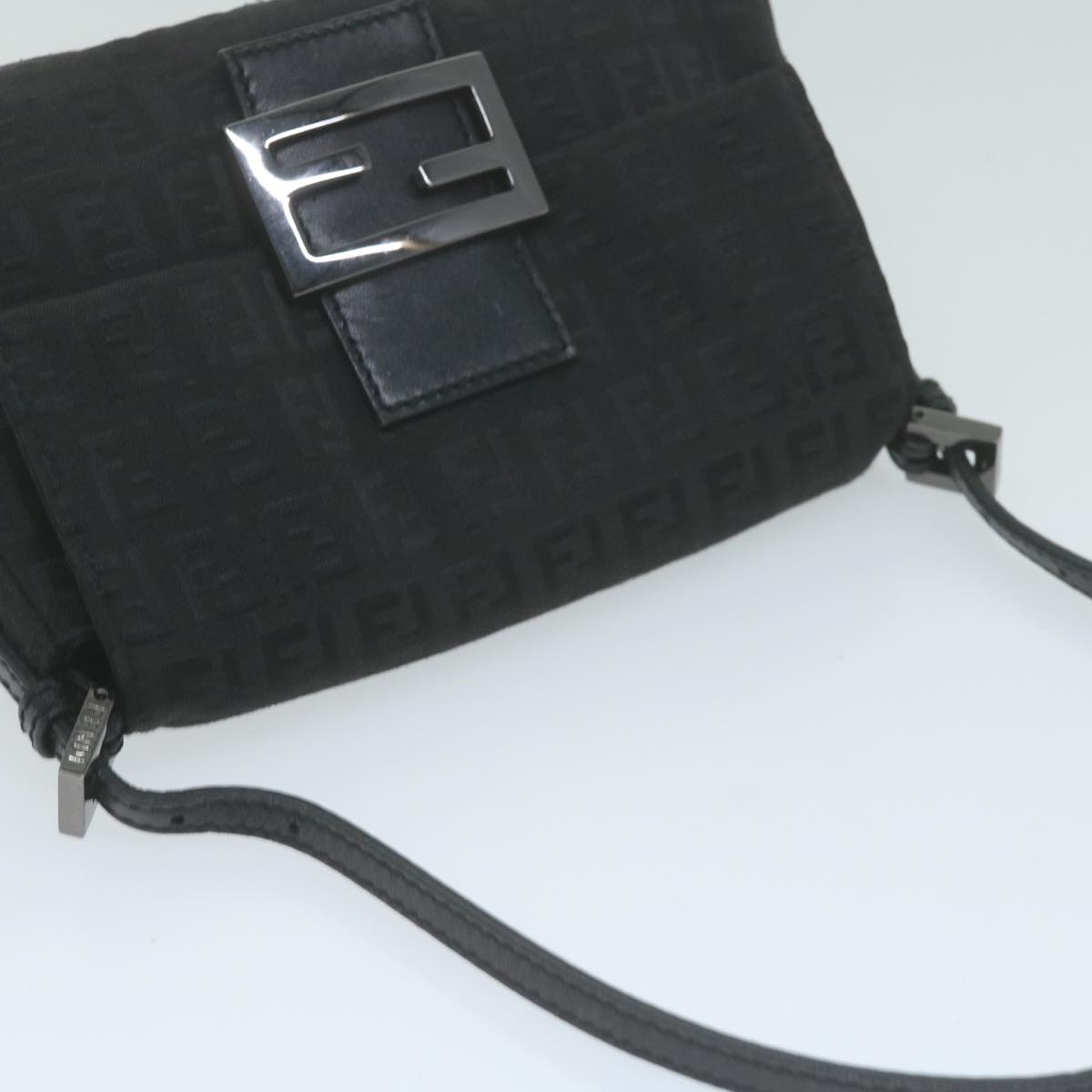 FENDI Zucchino Canvas Mamma Baguette Shoulder Bag Black65904