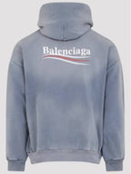 Balenciaga Logo Print Medium Fit Hoodie Fade Blue