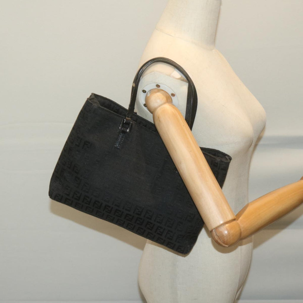 FENDI Zucchino Canvas Hand Bag Black 8BL02565922