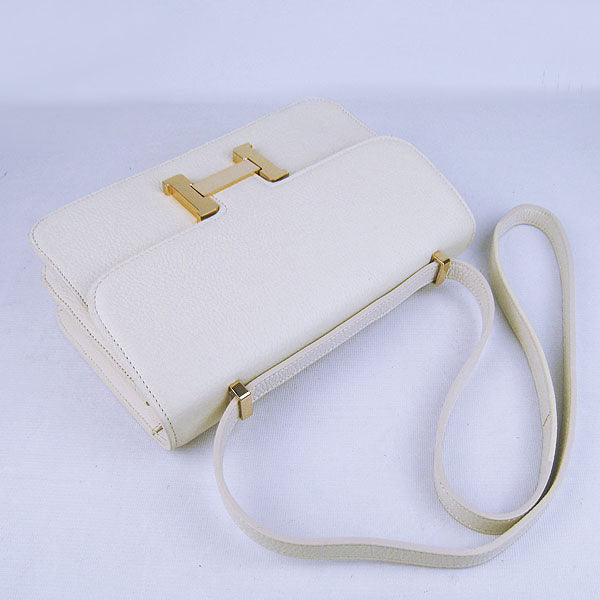 Hermes Calf Leather Message Bag H020 Beige Golden