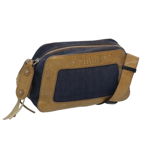 Chloe Shoulder Bag Canvas Blue Brown 65967