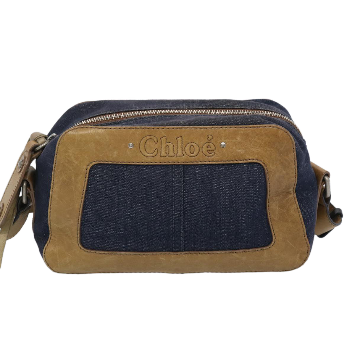 Chloe Shoulder Bag Canvas Blue Brown 65967