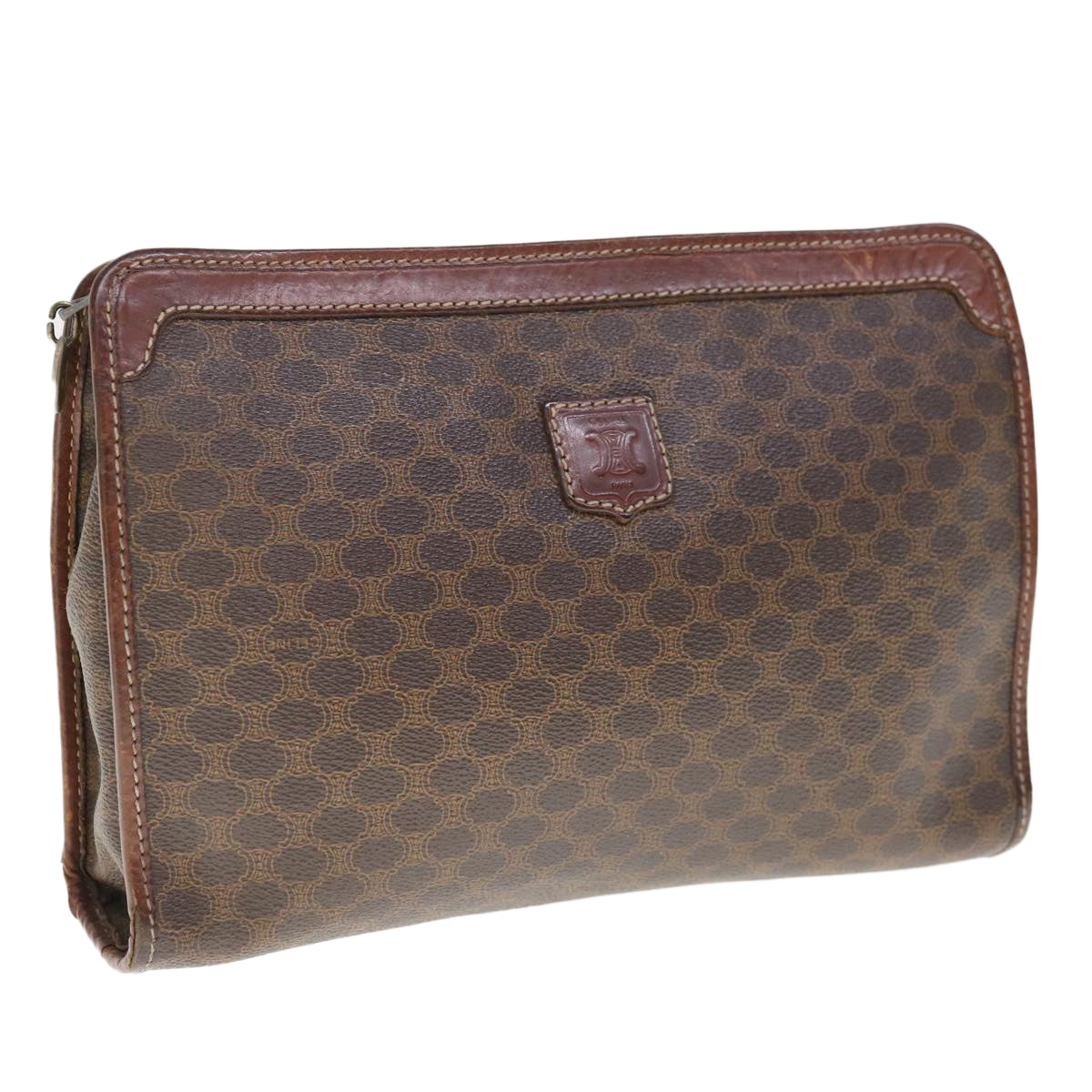 CELINE Macadam Canvas Clutch Bag PVC Brown Auth 65968