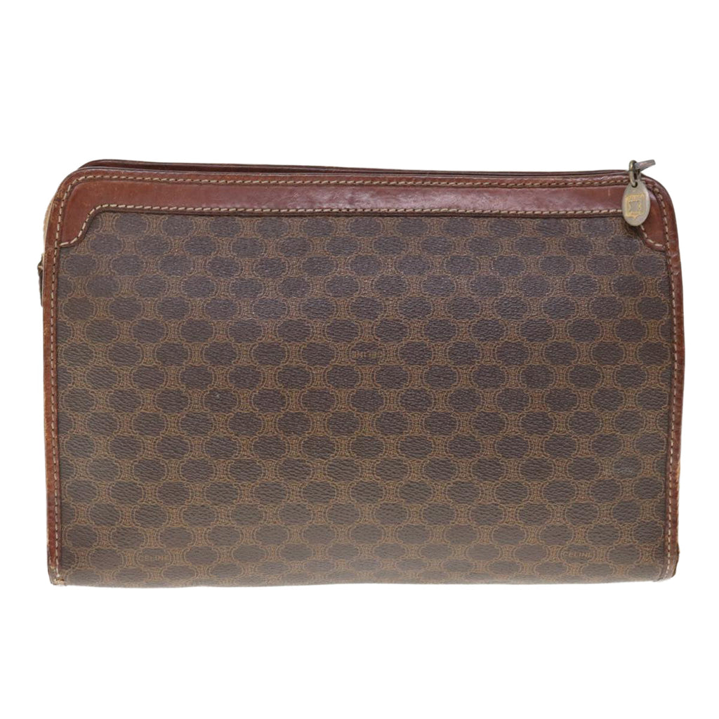 CELINE Macadam Canvas Clutch Bag PVC Brown Auth 65968
