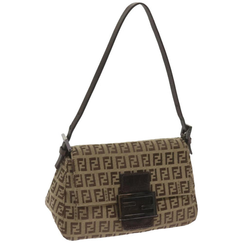 FENDI Zucchino Canvas Mamma Baguette Shoulder Bag Beige66042