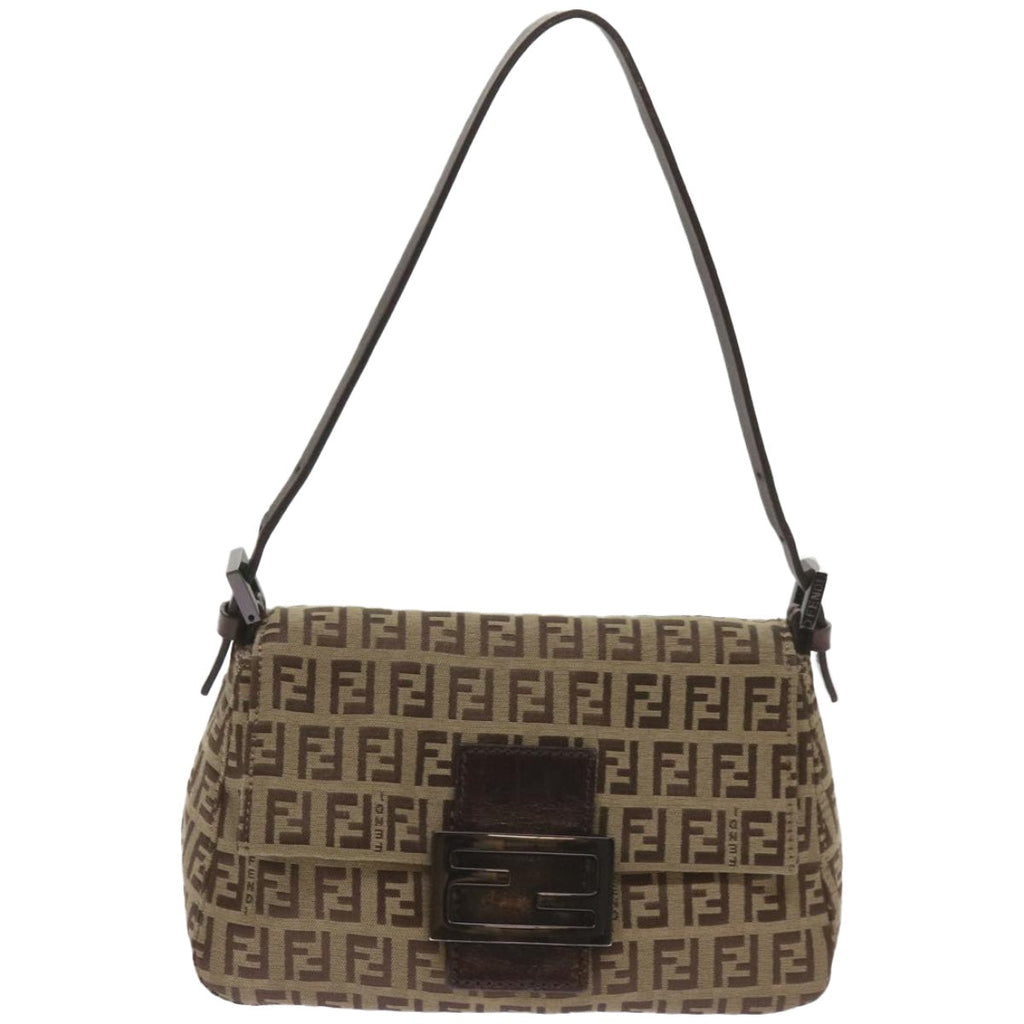 FENDI Zucchino Canvas Mamma Baguette Shoulder Bag Beige66042
